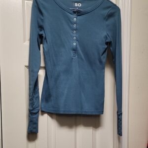 SO Teal Long Sleeve Henley Shirt
